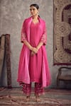 Buy_Hirika&Dhruti_Pink Kurta And Pant Cotton Silk Hand Embroidery Floral V Flower Set  _at_Aza_Fashions