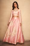 Buy_Gulabo by Abu Sandeep_Pink 100% Pure Chanderi Silk Embellished Gota Placement Rose Pattern Skirt _at_Aza_Fashions