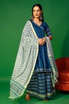 Buy_Pheeta_Blue Rayon Printed Floral Leaf Neck Overlap Anarkali Sharara Set_at_Aza_Fashions