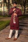 Buy_Soniya G_Wine Jacquard Floral Pattern Jacket And Kurta Set _at_Aza_Fashions