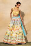 Buy Diyarajvvir Blue Satin, Silk, Tassels, Mirrors, Geometric Print Lehenga Set at Aza Fashions Buy_Diyarajvvir_Blue Satin, Silk, Tassels, Mirrors, Geometric Print Lehenga Set _at_Aza_Fashions