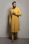 Buy_Darshika Menswear_Yellow Cotton Silk Embroidery Bead Kurta Set _at_Aza_Fashions