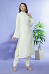 Buy_Shruti Sancheti_Ivory Cotton Printed Floral Mandarin Collar And Striped Kurta  _at_Aza_Fashions