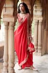 Buy_Pink City by Sarika_Red Silk Embroidered Zardozi Round Pre-draped Saree Set  _at_Aza_Fashions