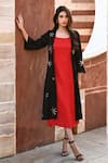 Buy_Gulaal_Black 100% Cotton Hand Embroidered Pithan Front-open Jacket _at_Aza_Fashions