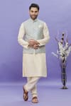 Buy_Aryavir Malhotra_Grey Bundi Jacquard Banarasi Silk Floral Pattern Sleeveless And Kurta Set_at_Aza_Fashions