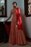 Buy_Seema Nanda_Pink Chanderi Silk Printed Scallop Round Aiman Lehenga Set  _at_Aza_Fashions