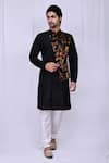Buy_Arihant Rai Sinha_Black Art Silk Floral Pattern Overlapped Kurta Set_at_Aza_Fashions