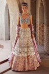 Shop_Kaaisha by Shalini_Ivory Silk Embellished Zardozi Sweetheart Neck Bridal Lehenga Set _Online_at_Aza_Fashions