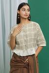 Buy Banana Labs Brown Cotton Print Check Round Neck Pattern Ruffle Trim Crop Top at Aza Fashions Buy_Banana Labs_Brown Cotton Print Check Round Neck Pattern Ruffle Trim Crop Top_at_Aza_Fashions