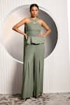 Buy_Jade By Ashima_Green Georgette Embroidery Beads Bodice Draped Peplum Top And Flared Pant Set _at_Aza_Fashions