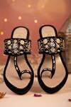 Buy_House Of Vian_Black Beads, Embroidery Evie Velvet Kolhapuri Wedges _at_Aza_Fashions