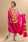 Buy_Etasha by Asha Jain_Fuchsia Kaftan Gajji Silk Embroidered Bandhani Round Draped And Pant Set _at_Aza_Fashions