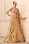 Buy_Tarun Tahiliani_Gold Blouse  Tulle And Skirt  Crinkle Draped Lehenga With Embroidered _at_Aza_Fashions