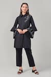 Buy_Ek Dhaaga_Black Poplin Embellished Leaf Shirt Collar Bell Sleeve  _at_Aza_Fashions