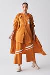 Buy_Three_Orange Chanderi Embroidery Round Neck Fringed Detailed Shirt _at_Aza_Fashions
