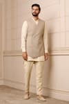 Buy_Tarun Tahiliani_Grey Kataan Embroidery Thread And Kasab Overlap Waistcoat _at_Aza_Fashions