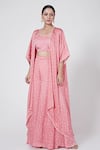 Buy_Ruchira Nangalia_Pink Modal Blend Printed Bandhani Sweetheart Neck Cape Palazzo Set  _at_Aza_Fashions