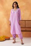 Buy_Shipraa Grover_Purple Chanderi, Cotton Embroidery Round Neck Noor Kurta And Pant Set _at_Aza_Fashions