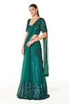 Buy_Rabani & Rakha_Green Net And Georgette Embroidery Adha Lehenga Saree With Blouse  _at_Aza_Fashions