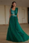 Buy_Nadine Dhody_Green Tulle Embroidery Sequin Round Ruffle Lehenga Set  _at_Aza_Fashions