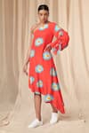 Buy_Masaba_Red Natural Crepe Printed Crazy Daizy One Shoulder Kaftan Dress _at_Aza_Fashions