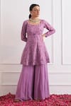 Buy_Shipraa Grover_Purple Chanderi Embroidered Zardozi Square Neck Inara Kurta Sharara Set _at_Aza_Fashions