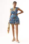 Buy_Mahima Mahajan_Blue Georgette And Shantoon Print Floral Round Tiered Ruffle Hem Dress _at_Aza_Fashions