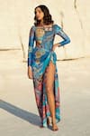 Buy_Tizzi_Blue Chiffon Satin Cappadocia Beach Bum Sarong _at_Aza_Fashions