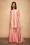 Buy_Gulabo By Abu Sandeep_Pink 100% Pure Chanderi Silk Embellished Gota Notched Patti Stripe Pattern Kurta_at_Aza_Fashions
