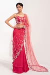 Buy_Nayna Kapoor_Red Georgette Embroidery Floral V Neck Pre-draped Saree With Blouse _at_Aza_Fashions