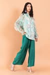 Buy_AROOP SHOP INDIA_Green Recycled Chiffon Printed Catmint Mandarin Amberlyn Shirt And Pant Set _at_Aza_Fashions