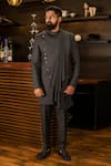 Buy_Decemberbyvivek_Black Terriwool Pleated Drape Attached Bandhgala Jacket And Pant Set  _at_Aza_Fashions