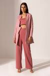Buy_Kritika Madan Label_Pink Suede Open Front Jacket And Pant Set_at_Aza_Fashions