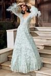 Buy_Nadine Dhody_Blue Tulle Hand Embroidered Crystals U Neck Luna Gown  _at_Aza_Fashions