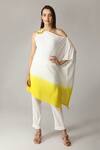 Buy_ANEEHKA_Yellow 100% Crinkle Cotton Hand Asymmetric Ombre Tunic And Pant Set _at_Aza_Fashions