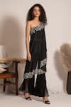 Buy_Vanshika Agarwal Label_Black Lining Taffeta Hand Embroidery Pearl Asymmetric Neck Tunic And Pant Set _at_Aza_Fashions