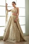 Buy_Studio Iris India_Gold Organza Embroidery Floral Serra Geometric Pattern Bridal Lehenga Set _at_Aza_Fashions