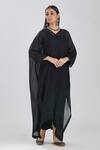 Buy_Megha Bansal_Black Organza, Chanderi Floral Pattern V Ambreen Kaftan And Pant Set _at_Aza_Fashions