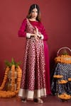 Buy_MONK & MEI BY SONIA ANAND_Purple Kurta Brocade And Satin Floral Square Neck Pattern Anarkali _at_Aza_Fashions