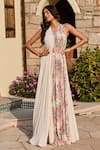 Buy_Palak & Mehak_Multi Color Crepe, Cotton Embroidery Halter Floral Print Anarakali With Pant _at_Aza_Fashions