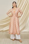 Buy_Gopi Vaid_Pink Tussar Silk Embroidery Dori V Neck Neckline Tunic _at_Aza_Fashions