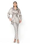 Buy_Rohit Gandhi + Rahul Khanna_Silver Satin Spread Collar Draped Shirt _at_Aza_Fashions