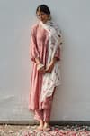 Buy_Juanita by Shubhda_Pink Handwoven Cotton Silk Printed Floral Round Pintuck Kurta Set _at_Aza_Fashions