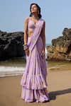 Buy_LASHKARAA_Purple Georgette Printed And Pre-draped Flower Bloom Saree With Blouse_at_Aza_Fashions