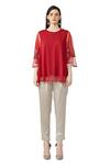 Buy_Rohit Gandhi + Rahul Khanna_Maroon Silk, Chiffon Sequins, Beads Round Neck Sleeve Embellished Top _at_Aza_Fashions