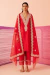 Buy_Sureena Chowdhri_Red Silk Chanderi Embroidered Dori Awakening Asymmetric Kurta Set  _at_Aza_Fashions