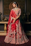 Buy_Prisho_Red Lehenga And Blouse Silk Embroidered Floral V Neck Bridal  _at_Aza_Fashions