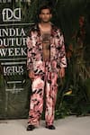 Buy_Varun Bahl_Pink Blazer Burnout Velvet Embroidery Floral Motifs Pattern Suit Set  _at_Aza_Fashions