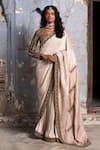 Buy_Nitika Gujral_Pink Saree Banarsi Silk And Tussar Woven With Velvet Blouse _at_Aza_Fashions